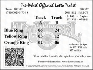 The official paper ticket verifying an owner of a Tri-Wheel Lotto wagering selection